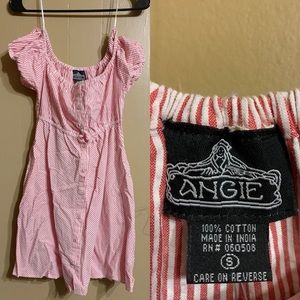 Pink and white off the shoulder dress